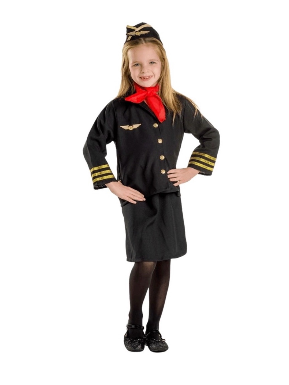 Flight Attendant Black & Gold 👩✈️ Girls Halloween Costume Size Girl's Size 2 2T